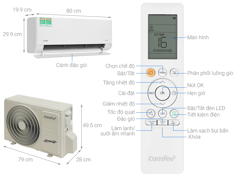 Điều Hoà Comfee Inverter 9.000 BTU 1 Chiều CFS-10VCB1